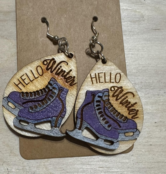 Ice Skates with Hello Winter Earrings * Customizations & Personalizations Available