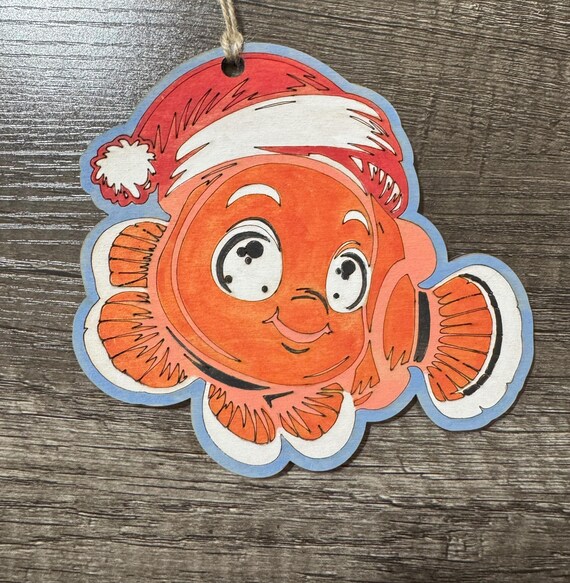 Watercolor Fish with Santa Hat * Christmas Ornament