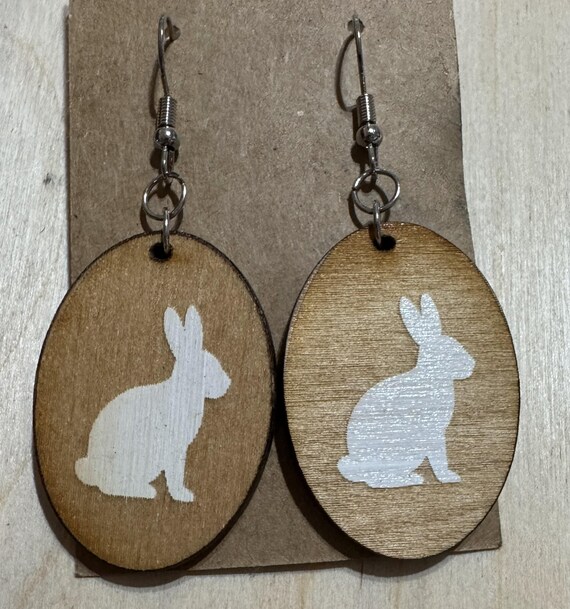 Rabbit * Easter Bunny * Engraved Wood Earrings