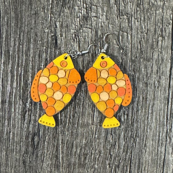 Fish Earrings, Colorful Wooden Dangle Jewelry, Clip-On Option Available