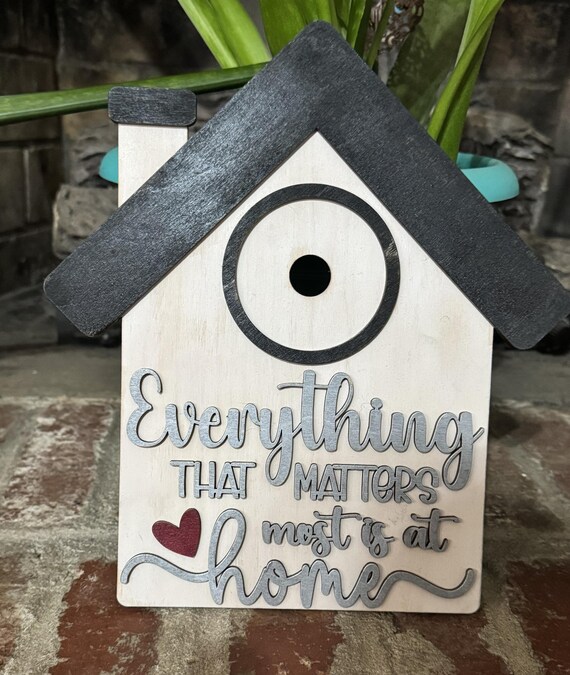 House Shaped Home - Round 3" Opening - Handmade Wood Frame for Interchangeable Tiles • Seasonal Tile Holder Gift for Home