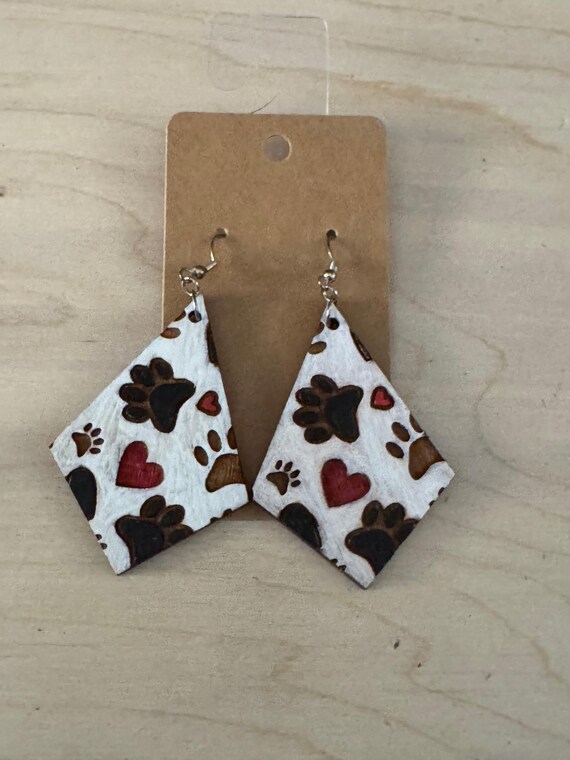 Paw Prints with Hearts Engraved Earrings