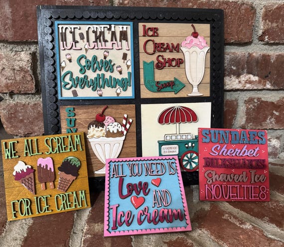Hand-Painted Tiles * Ice Cream and Sundae Themed Wood Tiles