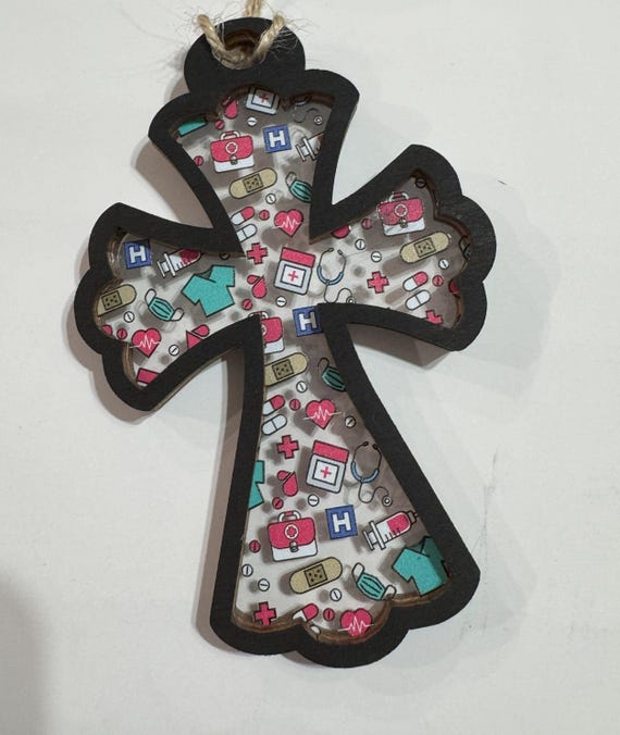 Nurse Themed Suncatcher Cross