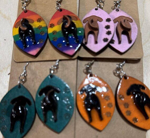 Dog Butt with Paw Prints Earrings