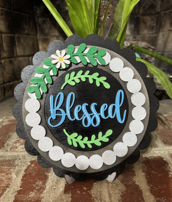 Scalloped Round Customizable Handmade Wood Frame for 6" Circle Interchangeable Tiles • Seasonal Tile Holder Gift for Home