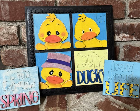 Rubber Duck Ducky Spring and Summer Themed Hand Painted Wood Tiles