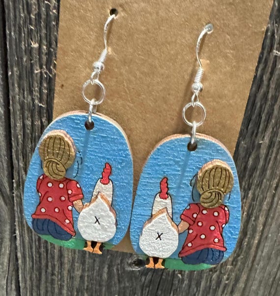 Just a Girl and Her... Chicken, Horse, Dog, Cat .... Earrings - Hand-painted Wood Dangle Earrings