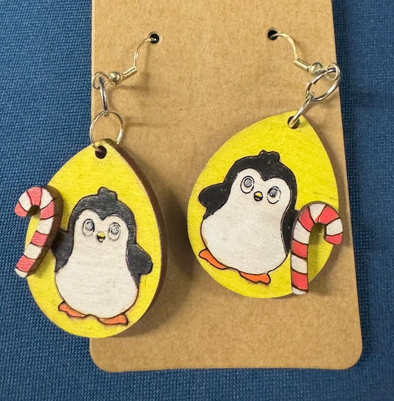Penguin with Candy Cane Earrings * Customizations & Personalizations Available