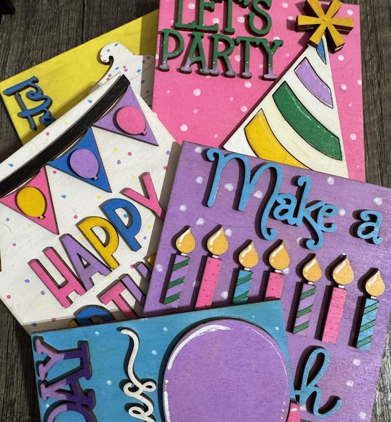 Hand‑Painted 4.25" Birthday Celebration Wood Tiles – Mix & Match Mini Party Decor