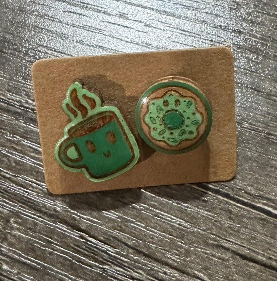 Coffee and Donut Stud Earrings * Perfect Pair * Customization Available