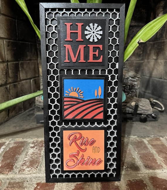 Three Square Handmade Wood Frame for Interchangeable Tiles • Seasonal Tile Holder Gift for Home