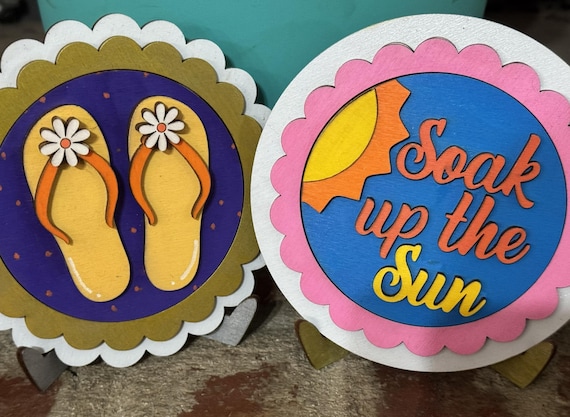 Handmade Summer Mini Tiles • Interchangeable Plaques • Bright Seasonal Decor for Tiered Trays