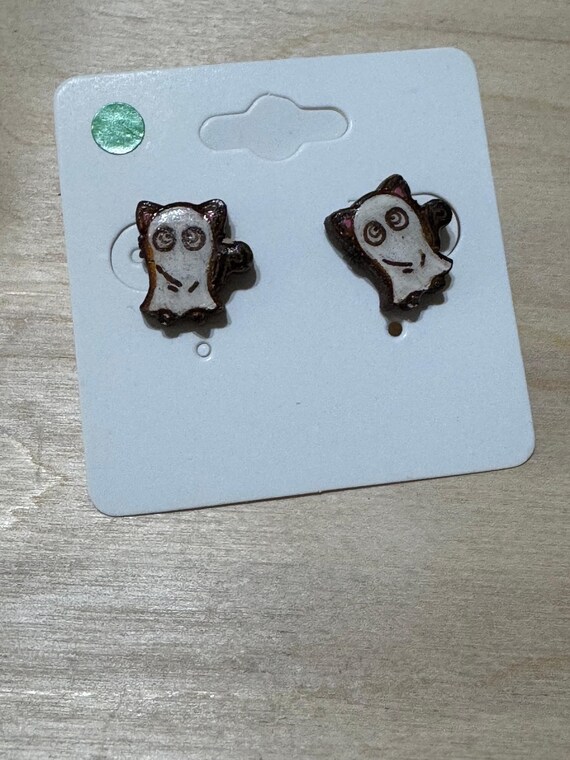 Cat with Ghost Costume Stud Earrings with Plastic Findings