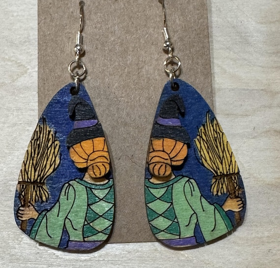 Witch holding a Broom Halloween Earrings