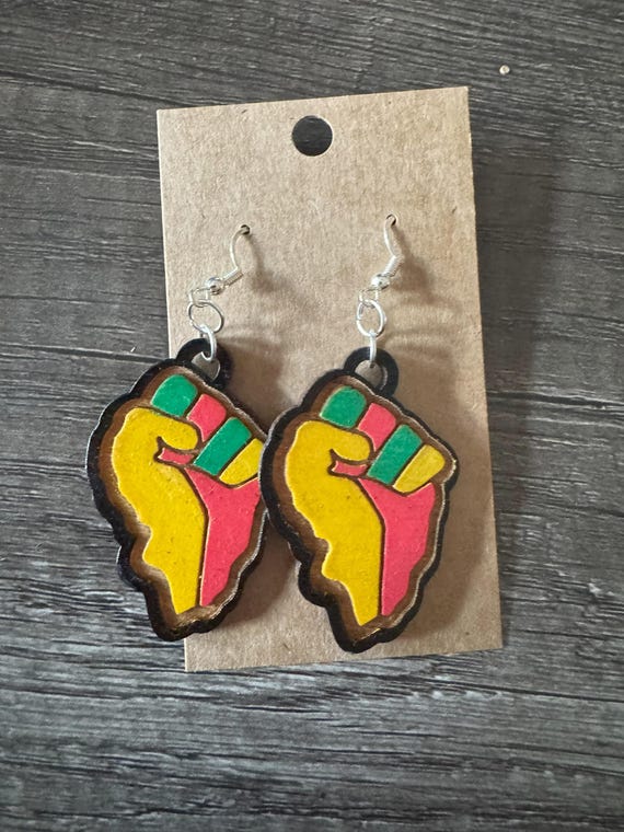 Juneteenth Dangle Earrings - Hand-Painted Wood Earrings