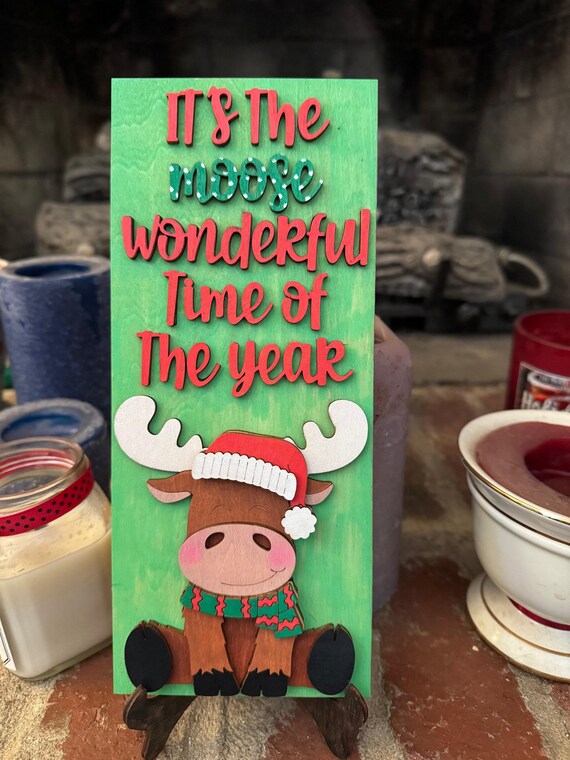 Hand Painted Christmas Moose Sign • Rustic Holiday Decor