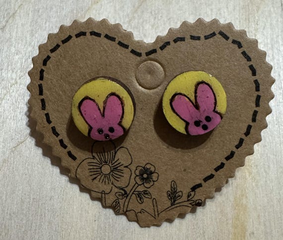 Easter Bunny Peep Face Stud Earrings