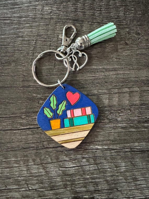 Reading Themed Keychain Bag Tag with a Plant - Options Available