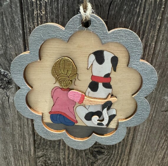 Just a Girl and Her Dog Ornament- Hand-painted Wood * Custom and In-stock Options