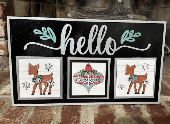 Hello Frame Display • Interchangeable Tile Holder • Modern Wood Panel Decor for Home