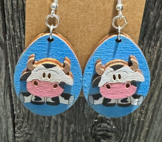 Cute Cartoon Cow Earrings * Customization Available