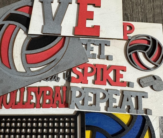 Hand‑Painted Volleyball Wood Tile Set - Mix and Match, Tiered Tray Decor