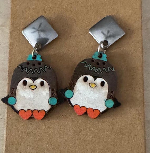 Penguin Earrings with Winter Hat * Customizations & Personalizations Available