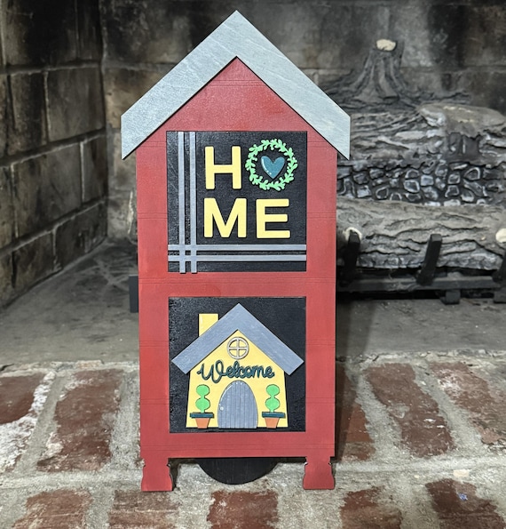 Birdhouse Style Frame • Interchangeable Tile Holder • Rustic Flat Display for Home Decor