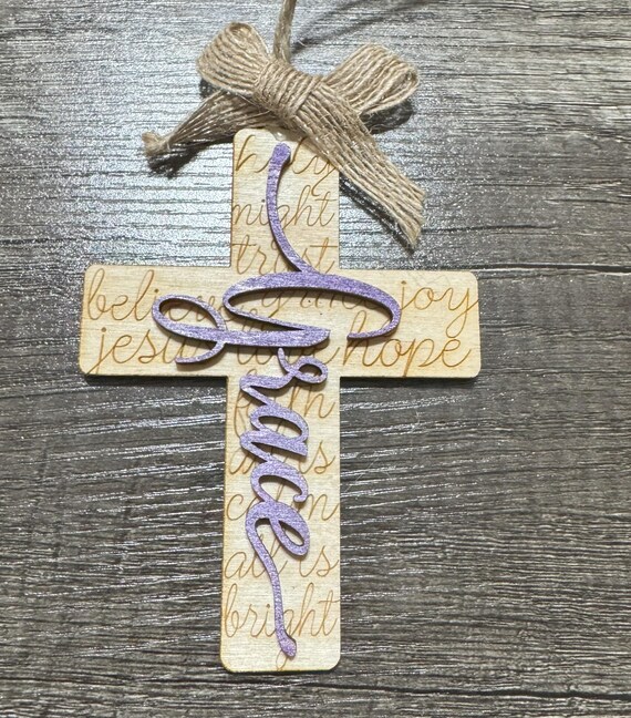 Engraved Cross Ornament – Grace, Hope, Love, Faith