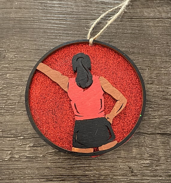 Customizable Cheerleading Ornament: Baltic Birch Wood, Team Colors