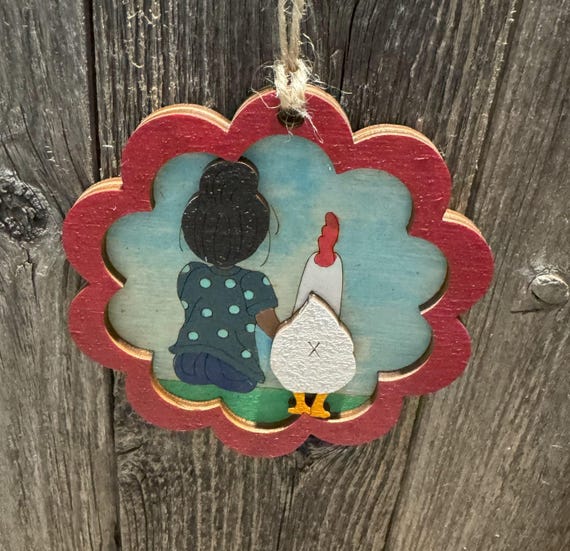 Just a Girl and Her Chicken Ornament- Hand-painted Wood * Custom and In-stock Options
