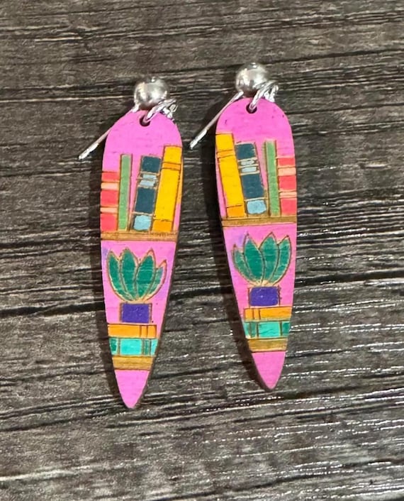 Reading Themed Earrings with a Coffee or Tea Mug - Long Teardrop - Options Available