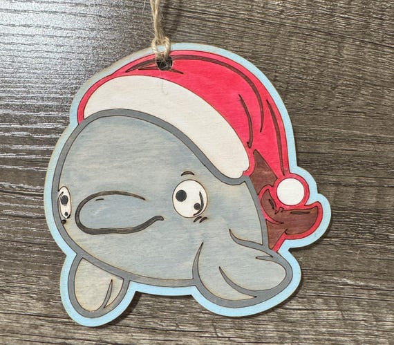 Watercolor Dolphin with Santa Hat * Christmas Ornament
