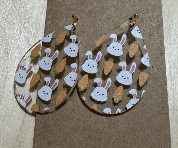 Rabbit with Carrots * Easter Bunny * Acrylic Earrings