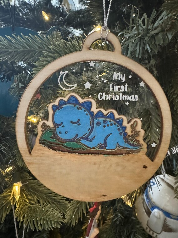 SVG File - Dinosaur Themed Baby's First Christmas Ornament