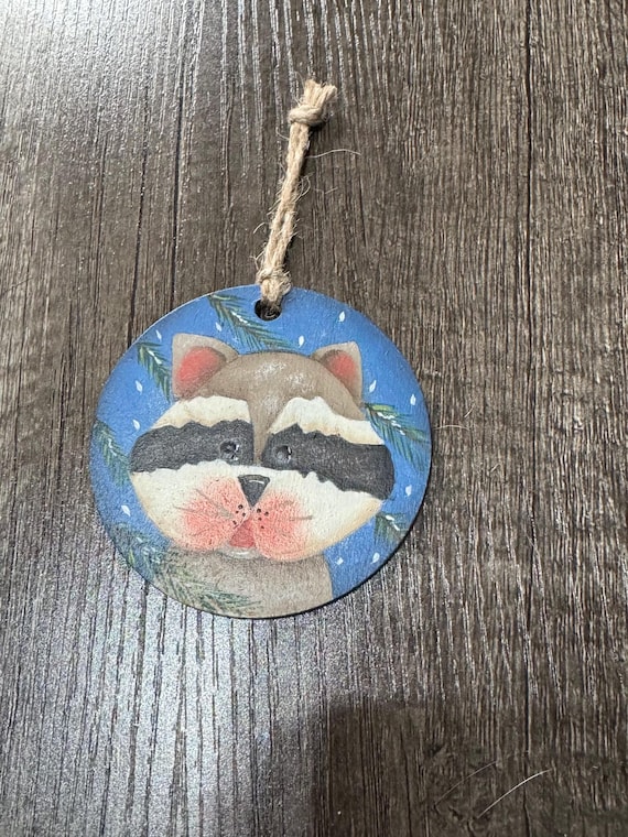 Small Light-Weight Hand-painted Racoon Ornament - Options Available