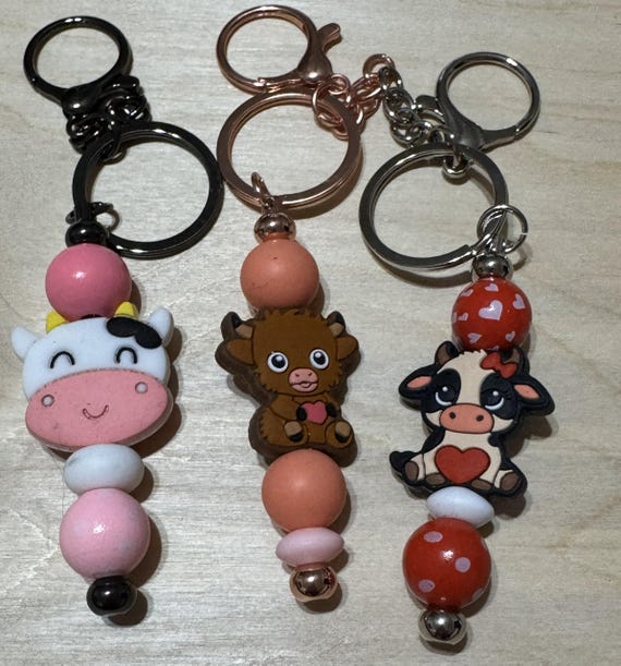 Animal Themed Keychain * Bag Tag * Book bag Backpack Charm - Cow, Lion, Bear, Bee, Rabbit Options available