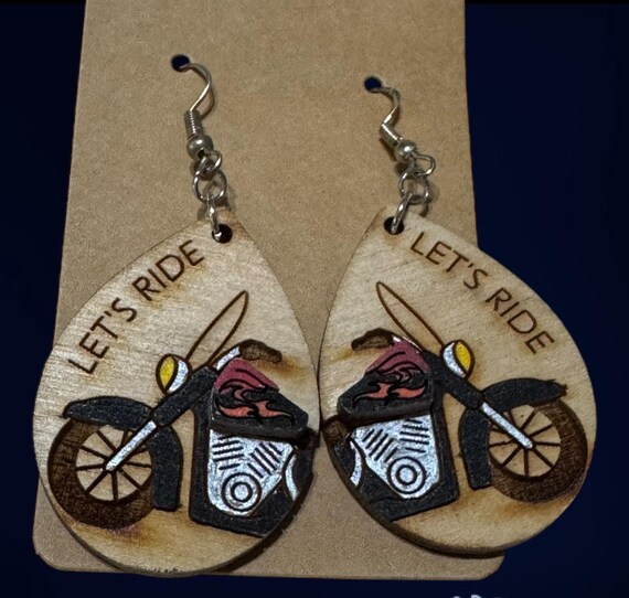 Let's Ride Motorcyle Earrings - Wood Hand-Painted *Several In-Stock Options & Customization Available