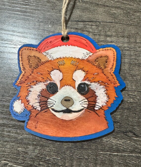 Watercolor Red Panda Santa Hat * Christmas Ornament