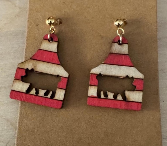 Pig Cut Out Ear Tag Earrings * Customizations & Personalizations Available