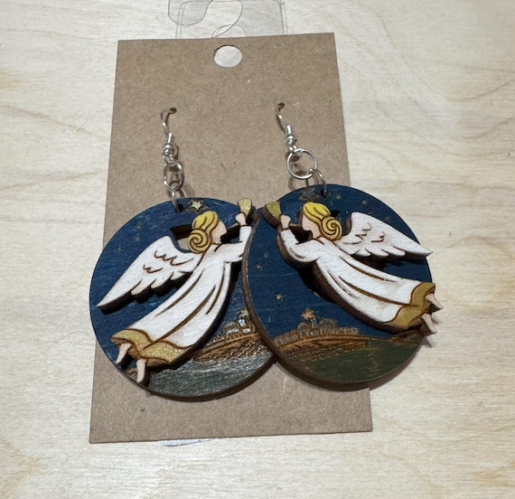Angel Playing Trumpet Earrings * Customizable * Options Available