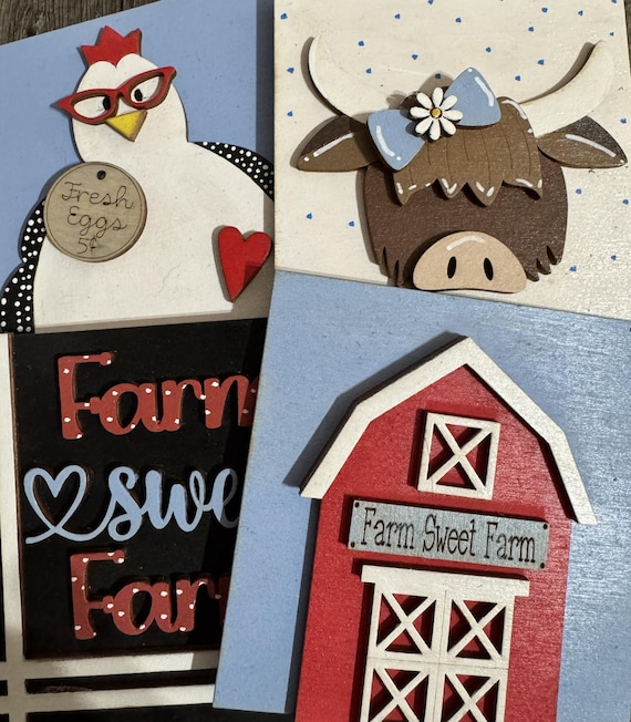 Farm Life Interchangeable Tiles - Barn, Chicken, Rooster, Hen, Eggs, Cows, Milk, Windmill