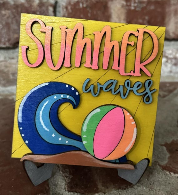 Hand Painted Summer Beach Themed Tiles • Interchangeable Wood Inserts for Frames • Beachy Home Decor