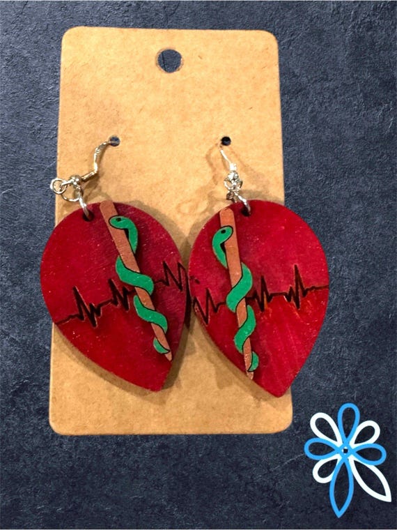 Caduceus and Heartbeat Earrings for Doctor, Nurse, Medical Professional