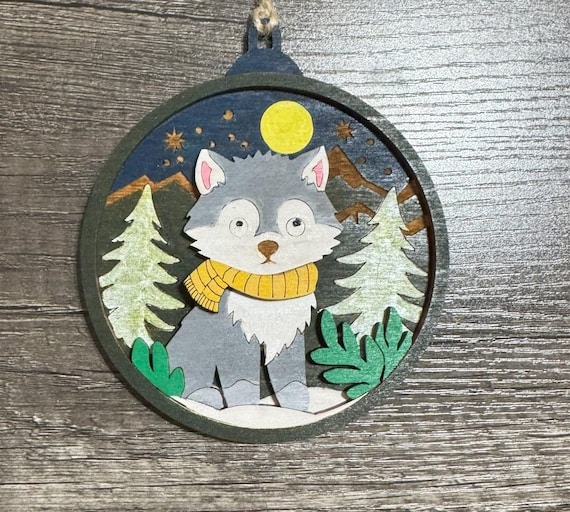 Wolf * Wolf Puppy with Scarf Ornament * Custom & In-Stock Options Available