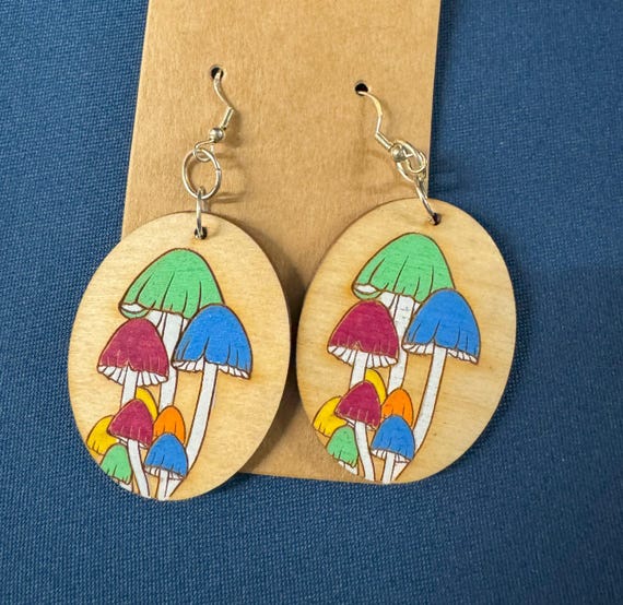 Mushroom Earrings * Wood Hand-Painted