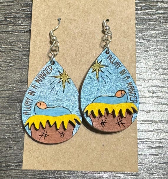 Nativity Christmas Earrings * Hand-Painted Wood Earrings * Customizable