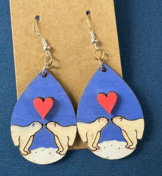 Polar Bears in Love Earrings * Customizations & Personalizations Available