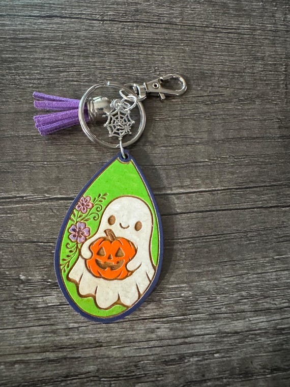 Ghost holidng a Jack O'Lantern Keychains * Bag Charm * Backpack Tag * Halloween